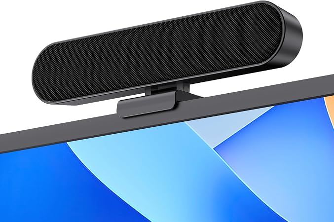 Inwa Computer Speakers for Desktop PC Monitor, USB Wired Computer Sound Bar with Clip, Plug and Play Laptop Speaker for PC Mac Tablet, Loud Sound, USB A to USB C, Easily Clamps to Monitors