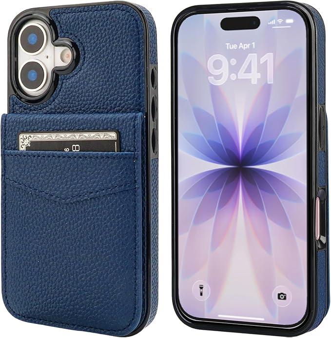 KIHUWEY Compatible with iPhone 17 Case Wallet with Credit Card Holder, Flip Premium Leather Magnetic Clasp Kickstand Heavy Duty Protective Cover for iPhone 17 6.3 Inch (Lichee Blue)