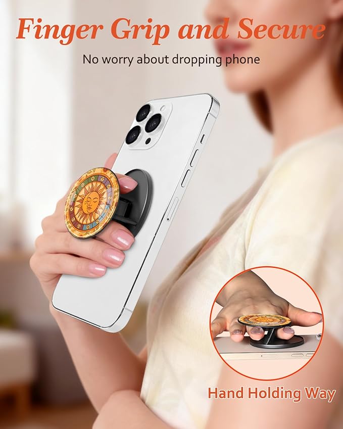 Kidcube Magnetic Phone Grip Compatible with Magsafe - Cell Phone Grip Stand Magnetic Ring Holder Finger Kickstand for iPhone 17 16 15 14 13 12 Series Magnet Removable Accessories Cute Star Moon