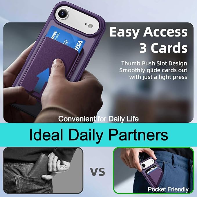 Magnetic for iPhone Air Case & iPhone 17 Air Case with Detachable Wallet, Compatible with MagSafe, Military Protective Slim Phone Cover with Card Holder, Purple