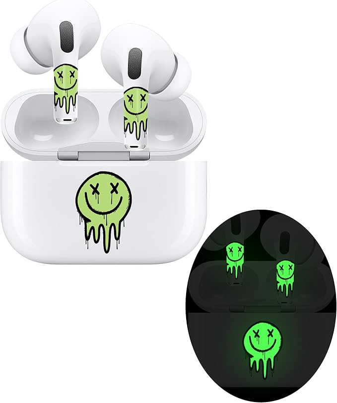 ROCKMAX for Glow in The Dark AirPods Skin Set, Earbud + Charging Case Stickers with Applicator & Spare, Universal Fit for AirPods 1/2/3/4 & Pro/Pro 2/Pro 3, Sweat-Resistant, Removable