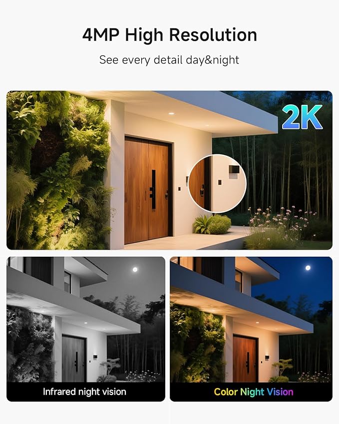 Noorio Solar Security Camera Wireless Outdoor System, 2K/4MP Battery Powered WiFi Camera for Home Security w/5W Solar Panel, 360° PTZ, Auto Tracking, Night Vision, 2-Way Talk, Cloud & SD Card Storage