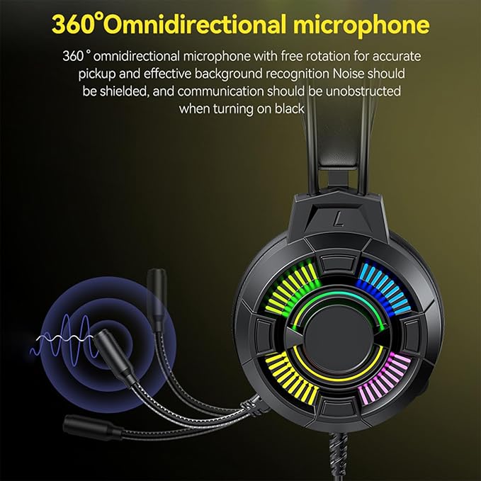 Gaming Headset with RGB Lighting USB Wired Over Ear Headphones 50mm Drivers 7.1 Surround Sound Lightweight Ergonomic Design Soft Ear Cushions for PC