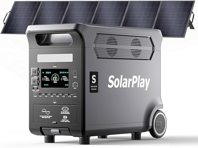 SolarPlay Q3600 Portable Power Station with 400W Solar Panel, 3600W AC Output(Surge 5500W) 3840Wh LiFePO4 Battery Solar Generator, Essential Home Backup for Home Use, Power Outages, RV, Camping