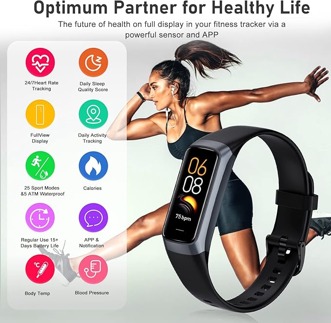 Fitness Tracker with 24/7 Heart Rate, Blood Oxygen Blood Pressure Sleep Monitor, Activity Trackers 5 ATM Waterproof,Step Calorie Counter Pedometer Health Smart Watch for Women Men