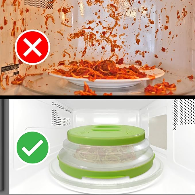 HOVER COVER High Power Magnetic Microwave Splatter Cover with Strongest Magnetic Grip, Collapsible 12-Inch BPA-Free Food Lid, Vented Plate Guard, Dishwasher Safe Space-Saving Storage - Green