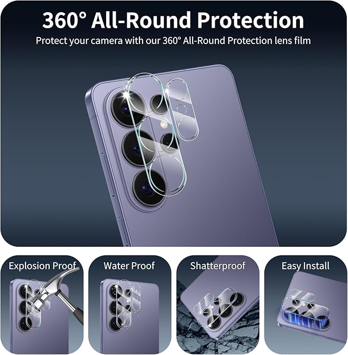 3+3-Pack, Screen Protector and Camera Lens Protector for Samsung Galaxy S26 Ultra, Tempered Glass Film, Impact-Protection, HD, Anti-Scratch, 9H Hardness, Case Friendly, Bubble Free
