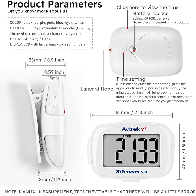 3D Step Counter Clip On with LED Backlight Pocket Pedometer for Walking Outdoor Activities Fitness Tracker Without Smartphone