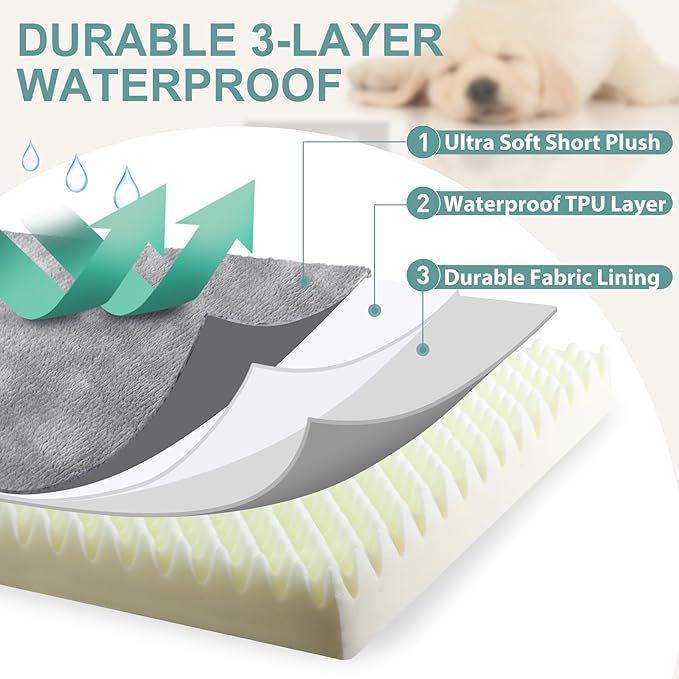 Waterproof XL Dog Beds Large Sized Dog, Outdoor Orthopedic Washable Crate Pad 42 inch, Extra Large Foam Pet Bed with Durable Removable Cover Reversible, XLarge Anti-Slip Kennel Pads, 41"x27", Gray