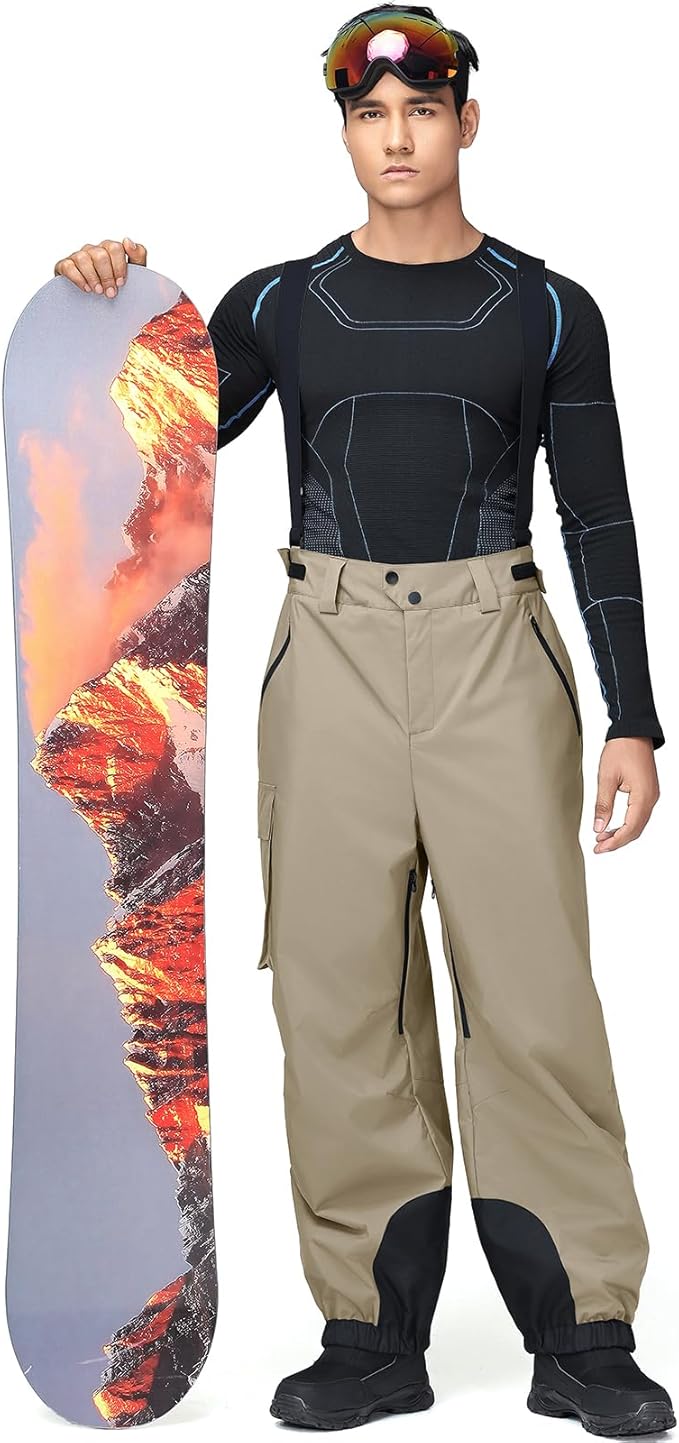 YEEFINE Mens Snow Ski Bibs Pants Baggy Snowboard Overall Insulated Windproof Waterproof Winter Warm Comfy Loose Ski Pants