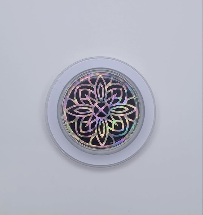 Korean Najeonchilgi Shell-Inlay Phone Grip Stand, Slim Round Phone Holder & Kickstand, Adhesive or Magnetic Back, Metal Ring Included - (Floral Mandala)