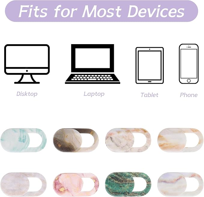 8PCS Laptop Camera Cover Slide, Marble Webcam Cover Slide Phone Camera Cover, Ultra-Thin Computer Camera Cover Slide Blocker Slider Privacy Cover for Laptop Desktop PC Tablet(Marble)