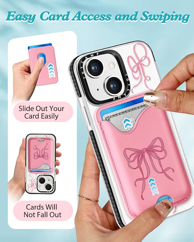 Toycamp for iPhone 15 Plus Case - Compatible with Magsafe Credit Card Holder Wallet Magnetic Cute Women Teen Girls Kawaii Girly Unique Bow Design Phone Cover for Apple 15 Plus 6.7"