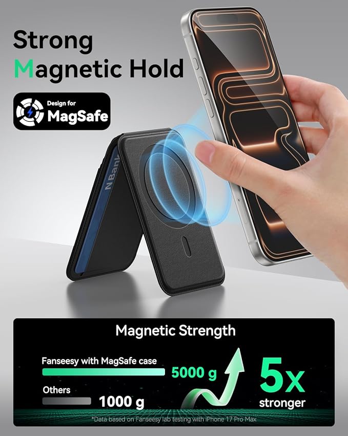 for MagSafe Wallet with Stand, 5 Card Holder, Slim Leather Magnetic Wallet for iPhone 17/16/15/14/13/12 Pro Max Plus Air Series, 3 Card Slots & 1 Cash Slot,Black