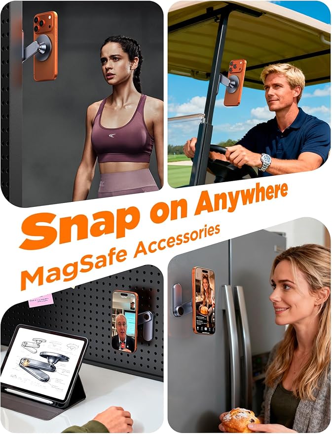 Magnetic Golf Cart Phone Holder: [One Hand 360° Adjustable & 36X Strong Magnets] Golf Cart Phone Holder for iPhone 17-12, Golf Accessories Gifts for Men Dad Husband,Fits EZGO Yamaha Club Car Iron Gray