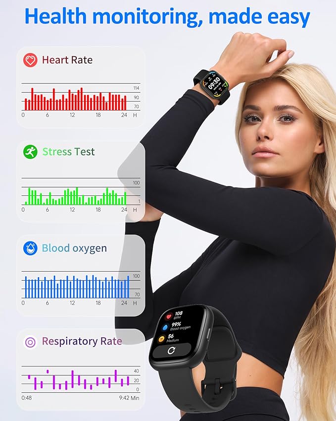 Smart Watch Men Women with Voice Assistant, 1.83" HD Fitness Tracker, Bluetooth 5.3 Call, Heart Rate SpO2 Sleep Monitor, IP68 Waterproof, 100+ Sports Modes, Pedometer for iOS Android