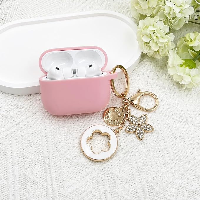 Compatible with AirPods Pro 3 Case Cover 2025 with Bling Keychain Cleaner Kit Silicone Case for AirPods Pro 3rd Generation Wireless Earbuds (Pink)