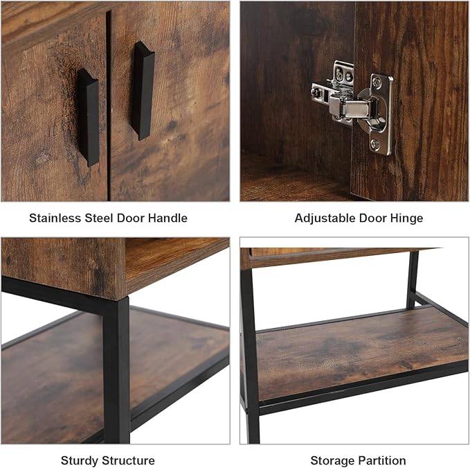 eclife 48" Bathroom Vanity Sink Combo Modern Metal Stand Cabinet W/Bottom Shelf & Storage Side Cabinets Turquoise Square Vessel Sink & Water Save Faucet & Pop Up Drain, Rustic Brown (A10)