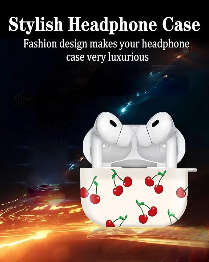 Cute Hard Case Compatible with AirPods Pro 2nd/1st Generation, Protective Cover with Golden Keychain, Fits 2023/2022/2019 Models, for Women, Girls, and Men(Cute Cherry