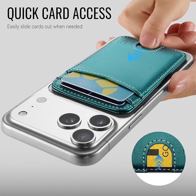 for Magsafe Wallet Magnetic Card Holder RFID Blocking, Strong Magnet Slim Wallet Stick on Phones and Cases for iPhone 17/16/15/14/13/12/ Pro/Max/Plus, Bluish Green
