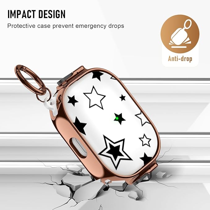 Maxjoy for Cute Airpods Pro 2 case with Safety Lock,Compatible Airpods Pro Case 2nd/1st Gen,Compatible Black Five Pointed Star AirPods Case Cover for Women Girly with Keychain-Transparent