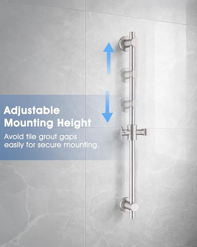 Shower Slide Bar with Adjustable Handheld Shower Head Holder, 25 Inch SUS304 Stainless Steel Shower Rail, Replacement for RV, Camper, Hotel & Bathroom, Polished Brushed Nickel