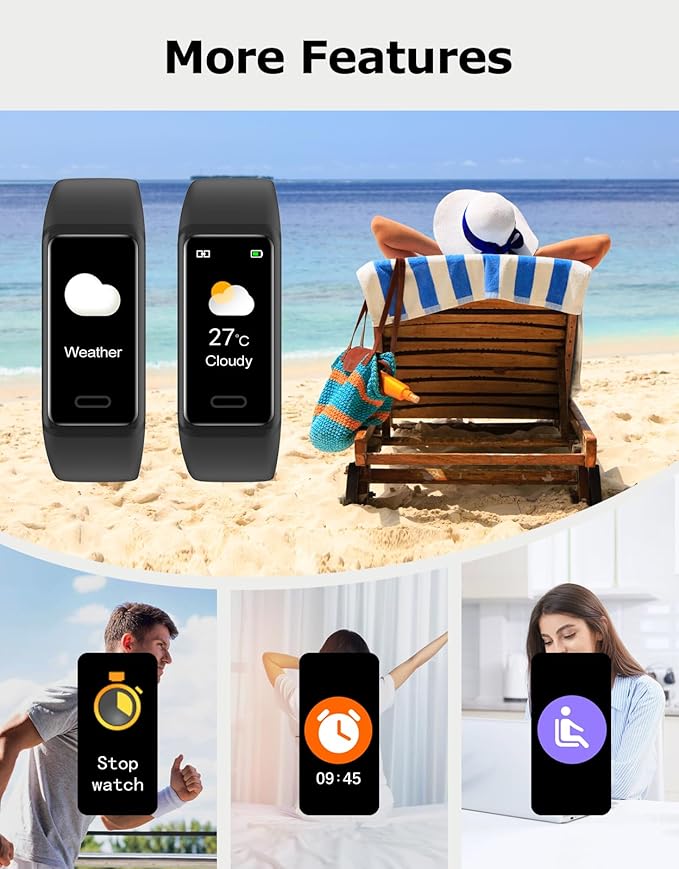 Fitness Tracker, Fitness Watches for Men Women with 24/7 Heart Rate Monitor Sleep Tracker Step/Calorie Counter Stopwatch Pedometer IP68 Waterproof (Dark Black)