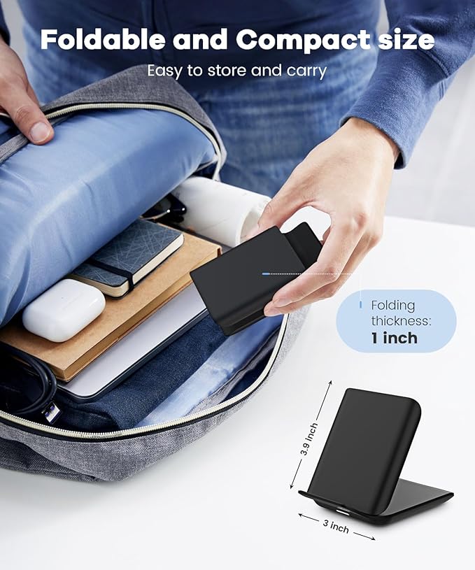 Samsung Galaxy Z Flip 7 Wireless Charger 15W Foldable Stand - Official Qi Fast Charging Station Travel Dock for z Flip 7/6/5/4/3 & Motorola Razr+ | PD 20W Adapter Included | Black