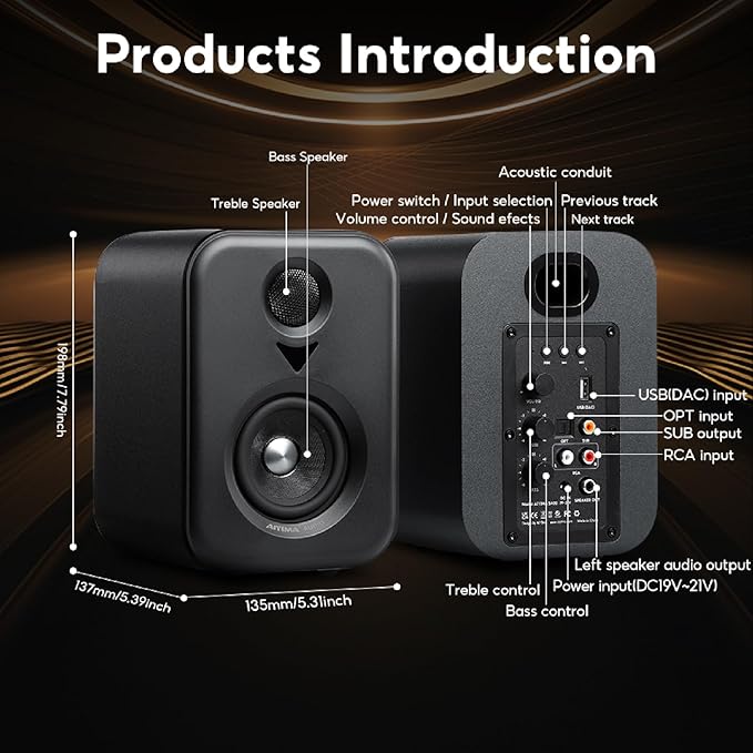 AIYIMA S400 80 Watt 2.0 Channel Home Audio Active Bookshelf Speakers with Sub Out | TPA3118 Amp Chip | Bluetooth/Optical/RCA/USB Input for TV | Treble & Bass Tone | Remote |Upgraded Version