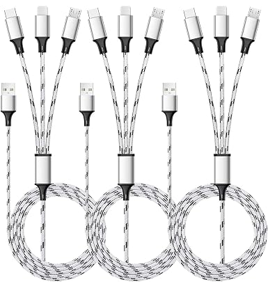 Multi Charging Cable, 5ft 3Pack Multi Charger Cable Nylon Braided Multiple USB Universal 3 in 1 Charging Cord Adapter with Type-C, Micro USB Port Connectors for Cell Phones and More