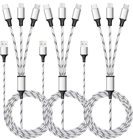 Multi Charging Cable, 5ft 3Pack Multi Charger Cable Nylon Braided Multiple USB Universal 3 in 1 Charging Cord Adapter with Type-C, Micro USB Port Connectors for Cell Phones and More