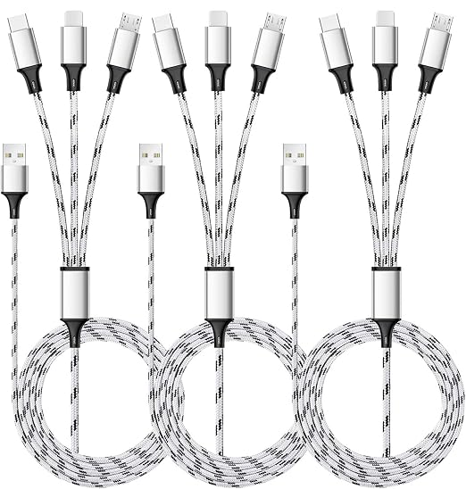 Multi Charging Cable, 5ft 3Pack Multi Charger Cable Nylon Braided Multiple USB Universal 3 in 1 Charging Cord Adapter with Type-C, Micro USB Port Connectors for Cell Phones and More