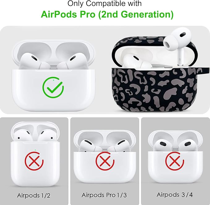 Compatible with Airpods Pro 2nd Generation Case Cover 2022, Soft Silicone Protective Cover with Bracelet Keychain for Apple Airpods Pro 2 Case for Women (Grey Leopard Cheetah)