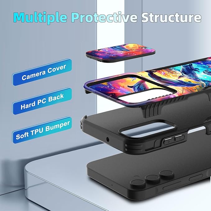 for Galaxy A16 5G Case Built in Slide Camera Lens Cover,Heavy Duty Shockproof Protection Dual Layer Case for Samsung Galaxy A16 5G 6.7" 2024,Dolphins and Butterflies