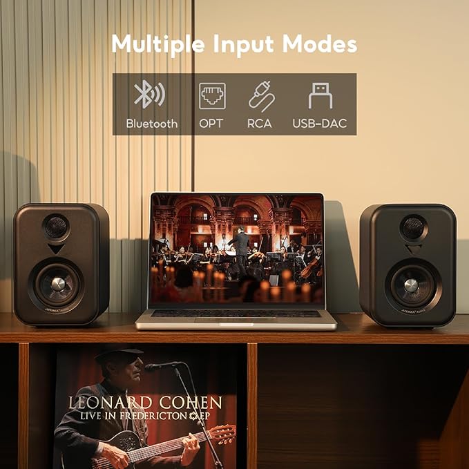 AIYIMA S400 80 Watt 2.0 Channel Home Audio Active Bookshelf Speakers with Sub Out | TPA3118 Amp Chip | Bluetooth/Optical/RCA/USB Input for TV | Treble & Bass Tone | Remote |Upgraded Version