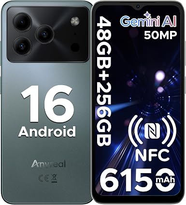 Note 56 Plus Mobile Phone Android 16 Smartphone, 48GB + 256GB/2TB TF Expand, 6.56" HD+ 90Hz Display, 6150mAh Battery, 50MP+8MP AI Camera, NFC/OTG/Side Fingerprint, 4G Dual SIM Unlocked Phones