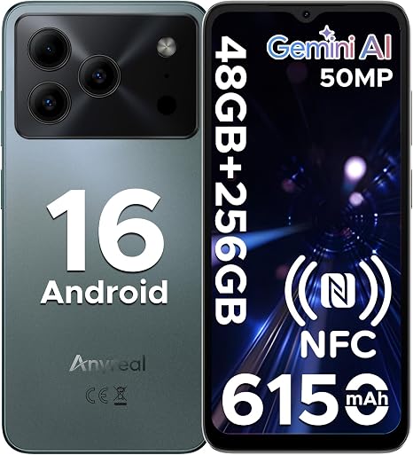Note 56 Plus Mobile Phone Android 16 Smartphone, 48GB + 256GB/2TB TF Expand, 6.56" HD+ 90Hz Display, 6150mAh Battery, 50MP+8MP AI Camera, NFC/OTG/Side Fingerprint, 4G Dual SIM Unlocked Phones