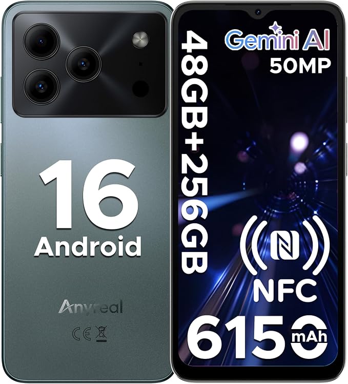 Note 56 Plus Mobile Phone Android 16 Smartphone, 48GB + 256GB/2TB TF Expand, 6.56" HD+ 90Hz Display, 6150mAh Battery, 50MP+8MP AI Camera, NFC/OTG/Side Fingerprint, 4G Dual SIM Unlocked Phones