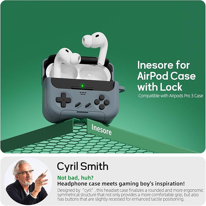 Inesore for Airpods Pro 3 Case Cover with Cleaner Kit,with Lock for Airpod Pro 3 (2025),Classic Cool Funny Game Console Hard Air Pods Pro 3 Case for Men Boy(Black)