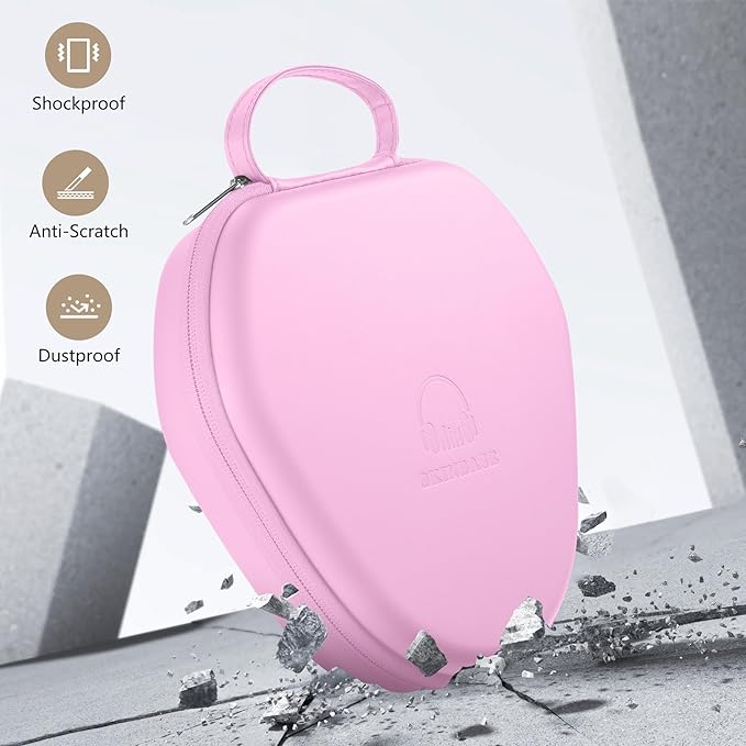 Maxjoy for AirPods Max Case [Shockproof & Dustproof] - Premium PU Leather & EVA Hybrid Hard Protective Cover, Travel Carrying Case with Storage for Apple AirPods Max Headphones (Pink)