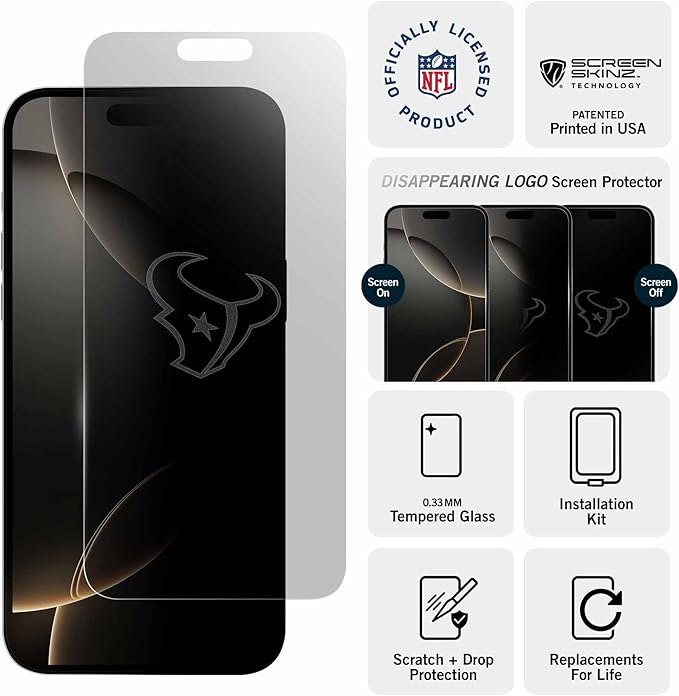 NFL Houston Texans Clear Screen Protector -for iPhone 14 Plus,13 Pro Max - with Disappearing Logo - Scratch-Resistant and Easy-to-Install Screen Protectors (Includes Installation Tray)