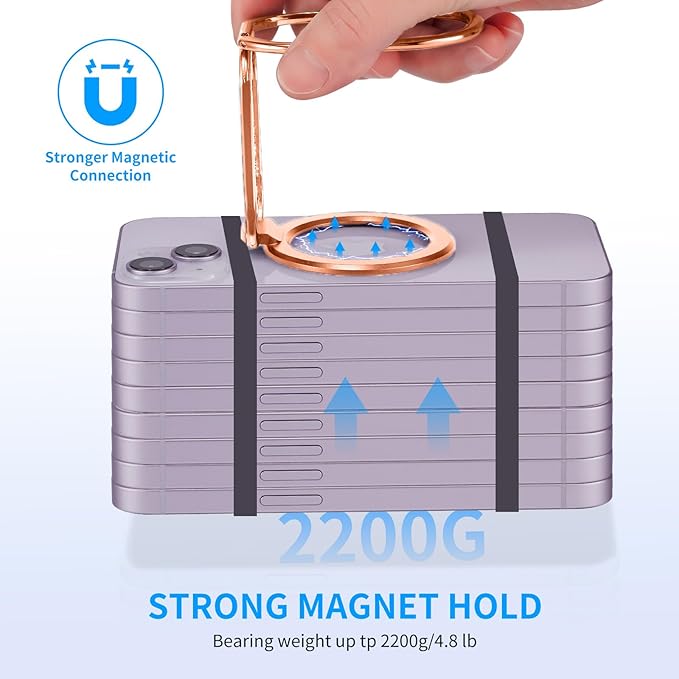 Magnetic Phone Ring Holder Stand for MagSafe Adjustable Phone Finger Grip Removable Ring Kickstand MagSafe Accessories for iPhone16/15/14/13/12 Rose Gold