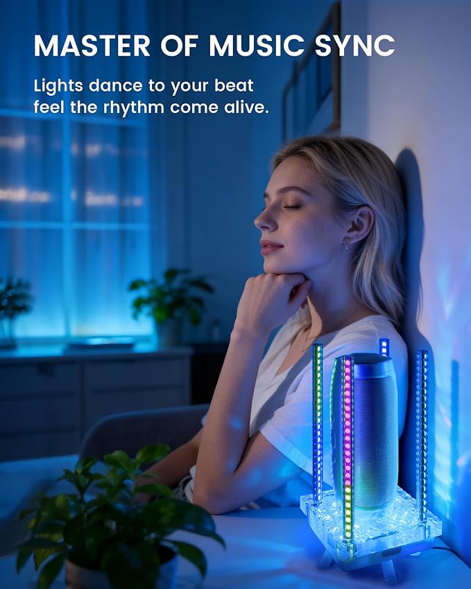 Music Sync RGB Table Lamp with Acrylic Platform, App & Sound Reactive LED Ambient Light for Gaming Rooms, Parties & Desk Setup (Grey)