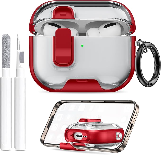 for AirPods Pro 3 Case (2025) with Phone Stand & Cleaner Kit, Cute Soft Silicone Cover for AirPods Pro 3rd Genera case with Keychain for Women Men with Keychain for Airpod Pro case(2025) Red