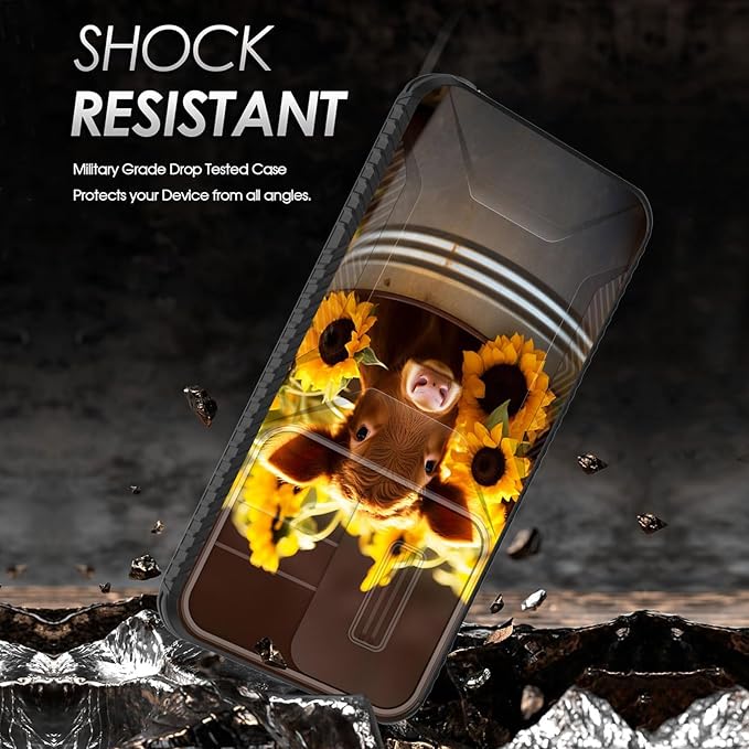 for Galaxy S26 Case Built in Slide Camera Lens Cover,Heavy Duty Shockproof Protection Dual Layer Case for Samsung Galaxy S26 6.3" 2026,Cow with Sunflowers