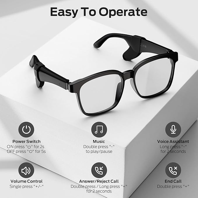 Oraolo Smart Glasses, Polarized Sunglasses with Bluetooth Speaker, Wireless Music & Calls, Athletic/Outdoor UV Protection and Voice Control, Unisex(Clear)