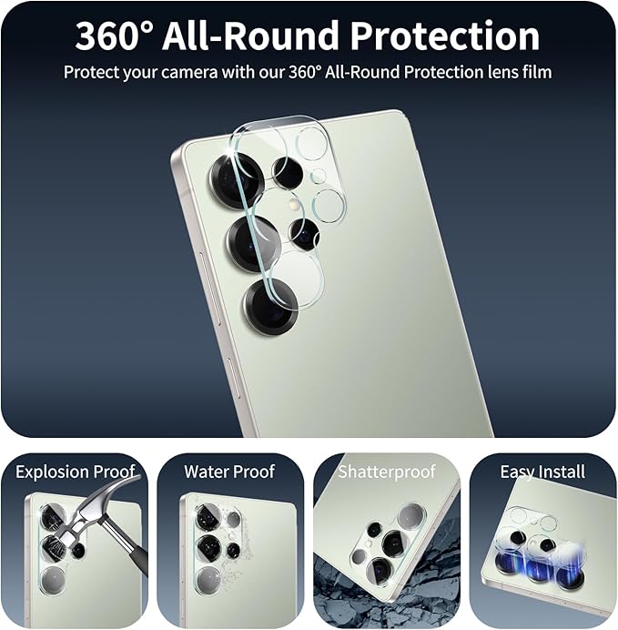 3*Privacy Screen Protector and 3*Camera Lens Protector for Samsung Galaxy S25 Ultra with a Installation Alignment Aid, Anti-Spy Tempered Glass Film, Private Black Protection, [Anti-Scratch][9H Hardness]