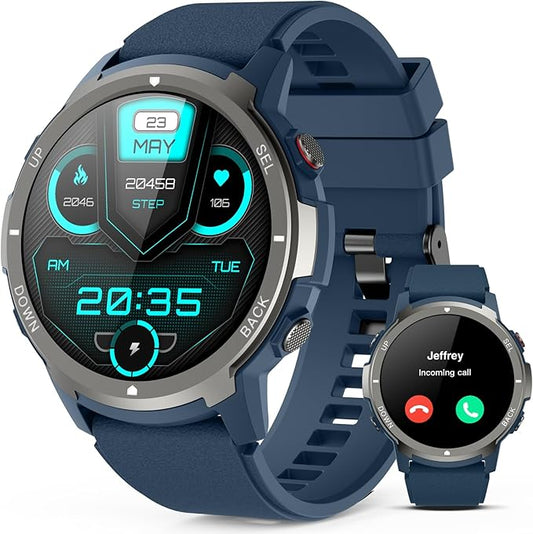 Smart Watch for Men- Bluetooth Call, IP68 Fitness Watch, 24/7 Sleep Monitor, Fitness Step Tracker Watch with 110 Sports Mode, Smartwatch for Android iOS (Casual, Blue, 1.39)