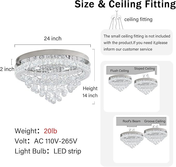 Dia 24" Modern Crystal Chandeliers for Dining Room,Silver Raindrop Chandelier Flush Mount Chandeliers for Living Room Bedrooms Dining Room Dimmable 2700k 4500k 6000k