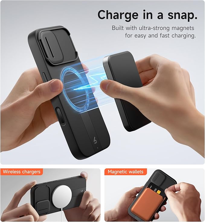 SURITCH for iPhone 17 Case with Camera Control Cover, Camera Slide Cover and Adjustable Kickstand, Compatible with MagSafe, Shockproof Bumper Protective Cases 6.3 Inch, Black